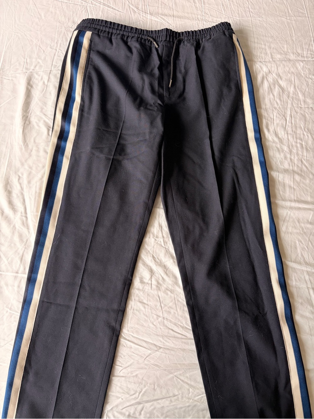 Men's Black Joggers with Blue and Cream Side Stripes